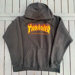 Black Thrasher Flame Logo Skater Hoodie